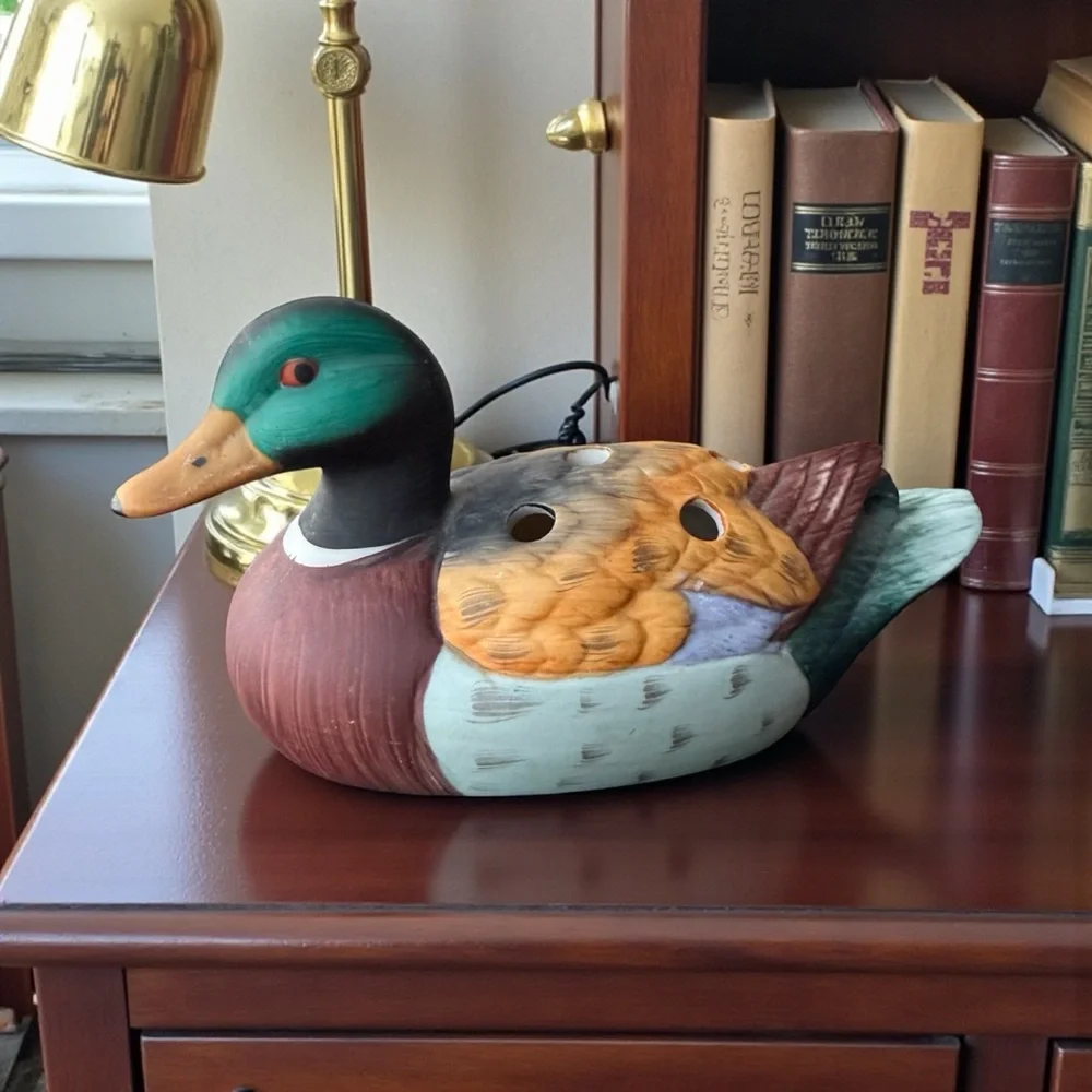 Vintage Ceramic Mallard Duck Pencil Pen Holder Paper Weight Office Desk Decor